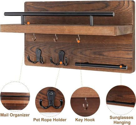 Wanden Houten sleutelhanger Opbergplank met 4 dubbele haakjes Rustieke ingang van een boerderij