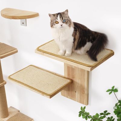 Hondentraining Wandplanken 2 platforms Kattenmeubilair Boomvorm Drijvende plank met Sisal Mat