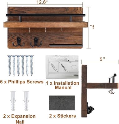 Wanden Houten sleutelhanger Opbergplank met 4 dubbele haakjes Rustieke ingang van een boerderij