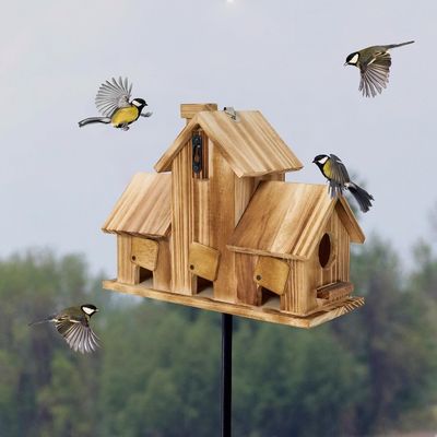 Houten buitenste 3 holes vogelhuis handgemaakt van TIMBER voor tuinhabitat
