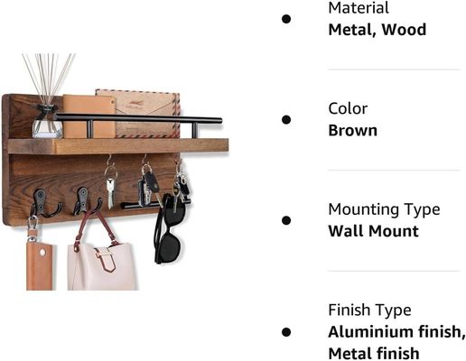 Wanden Houten sleutelhanger Opbergplank met 4 dubbele haakjes Rustieke ingang van een boerderij