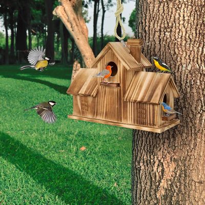 Houten buitenste 3 holes vogelhuis handgemaakt van TIMBER voor tuinhabitat