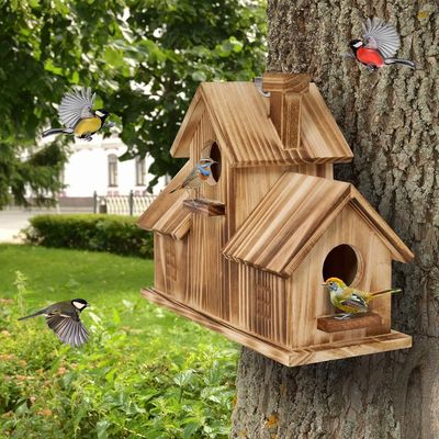 Houten buitenste 3 holes vogelhuis handgemaakt van TIMBER voor tuinhabitat