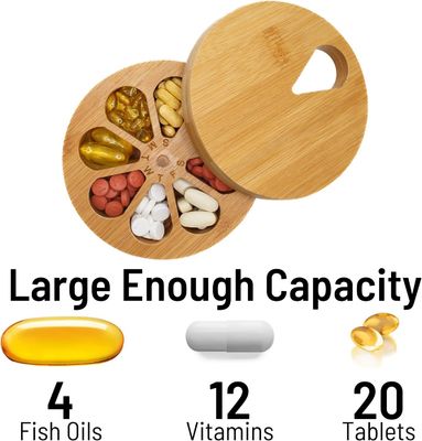 202405 Hout Dagelijkse Weeklijkse Reis Pillen Organisator en Pillenhouder Vitamine Geneesmiddelen Doos