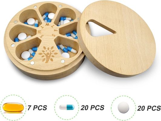 Aanpasbare 7-daagse pilhouder Hout wekelijkse pil organisator voor medicijnen en vitamines