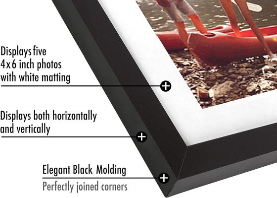 8X24 4X6 Zwart Hout Foto Frame met Shatter-Resistant Glass Customized Logo