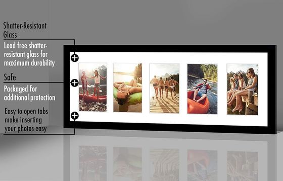 8X24 4X6 Zwart Hout Foto Frame met Shatter-Resistant Glass Customized Logo