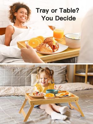 Ontbijt serveren Bamboe Bed Tray Tafel Moderne ontwerp 16,92 x 12,6 inch met vouwbenen