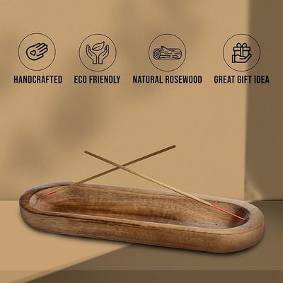 Gift Craft Houten Bruine Wierookbrander Stick Holder Tray voor geurkamer decor