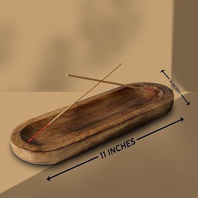 Gift Craft Houten Bruine Wierookbrander Stick Holder Tray voor geurkamer decor