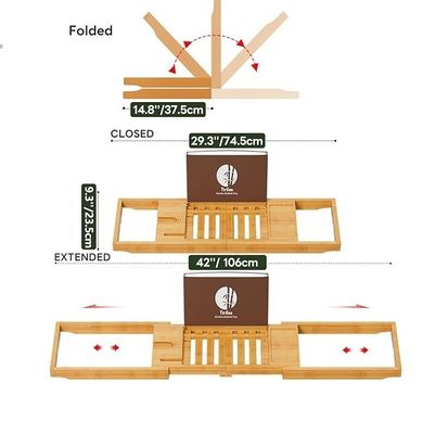Uitbreidbare houten badbak tray caddy met boek en telefoon houder Custom logo Acceptabel