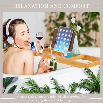 Uitbreidbare houten badbak tray caddy met boek en telefoon houder Custom logo Acceptabel
