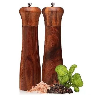Set van 2 8" Acacia Houten Zout- en Pepersmelder Set met verstelbare keramische slijpmechanisme