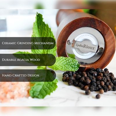 Set van 2 8" Acacia Houten Zout- en Pepersmelder Set met verstelbare keramische slijpmechanisme