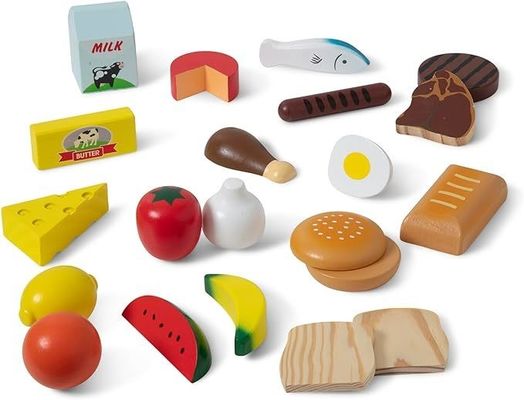 Houten kinderen doen alsof ze rollenspelletjes eten sets 21 stukken en 4 kratten Pine Hout kleur