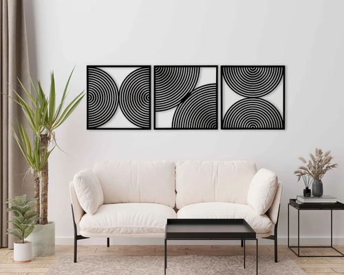 Set van 3 Boho Home Gift Grote Houten Muurkunst met Midcentury Moderne Stijl en Custom Logo