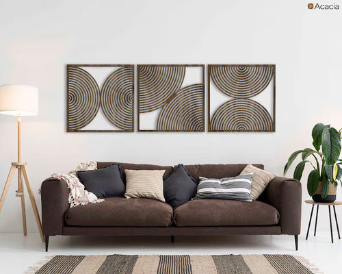 Set van 3 Boho Home Gift Grote Houten Muurkunst met Midcentury Moderne Stijl en Custom Logo