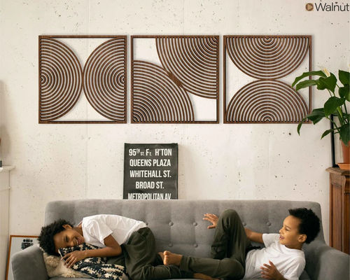 Set van 3 Boho Home Gift Grote Houten Muurkunst met Midcentury Moderne Stijl en Custom Logo