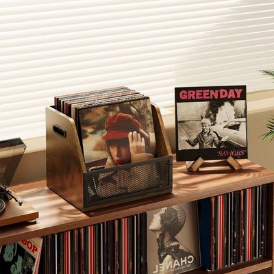 Retro Bruin Vinyl Record Storage Box voor Robuuste LP Record Kist en Functioneel Ontwerp