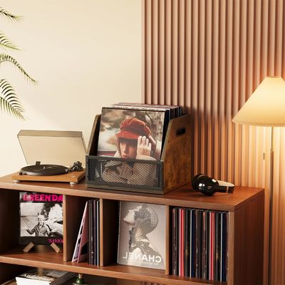 Retro Bruin Vinyl Record Storage Box voor Robuuste LP Record Kist en Functioneel Ontwerp