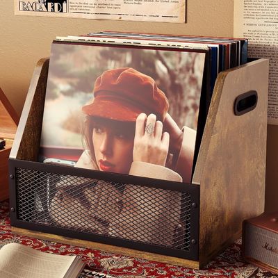 Retro Bruin Vinyl Record Storage Box voor Robuuste LP Record Kist en Functioneel Ontwerp