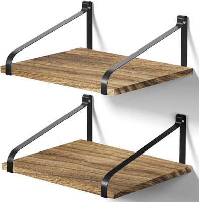 Moderne set van 2 gecarboniceerde zwarte grote opslag L16.5 X W12 inch rustieke houten muur drijvende planken