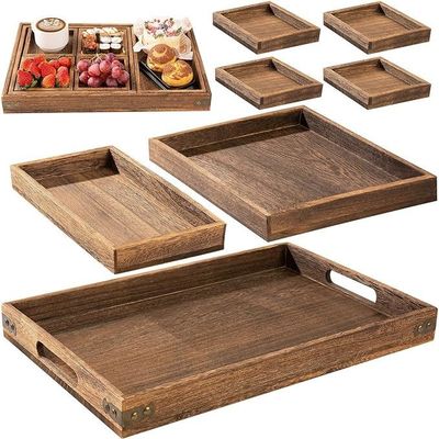 Set van 7 trays van acacia hout rustic stijl met handvat en gratis monster kosten
