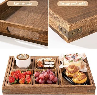 Set van 7 trays van acacia hout rustic stijl met handvat en gratis monster kosten