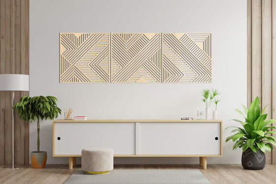 Decoratief houten geometrische lijnen paneel Set van 3 muurkunst voor woonkamer en kinderkamer