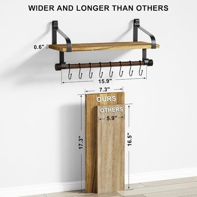 Rustieke hout 8 Afneembare haakjes Wand Drijvende planken Keuken Spice Rack met handdoek