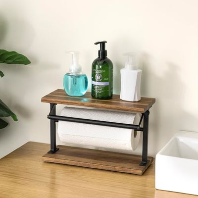Verbeter uw keuken met deze solide acacia hout papieren handdoekhouder en top display plank