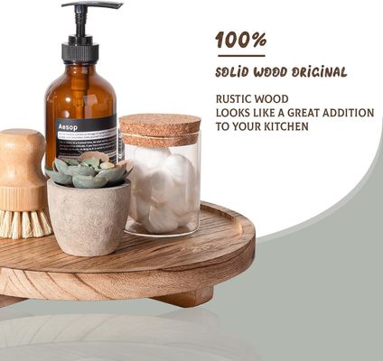 Zilkschermdruk Houten ronde decoratieve bak 10" Houten organisator voor badkamer toonbank