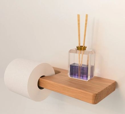 Duurzaam houten wandmontage toiletpapierhouder met plank extra oppervlak houten rek