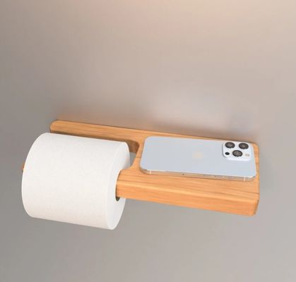 Duurzaam houten wandmontage toiletpapierhouder met plank extra oppervlak houten rek