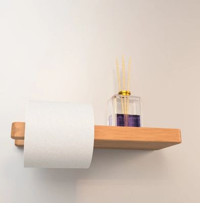 Duurzaam houten wandmontage toiletpapierhouder met plank extra oppervlak houten rek