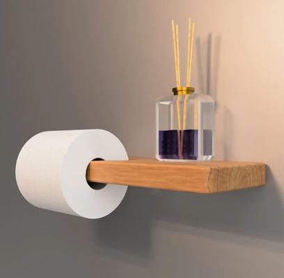 Duurzaam houten wandmontage toiletpapierhouder met plank extra oppervlak houten rek