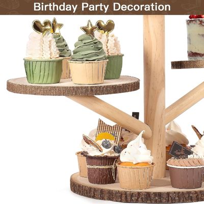 Op maat gemaakte ontwerpen 4 Tier Bamboe Cupcake Stand voor feest Fruit Snacks Serveren Tray