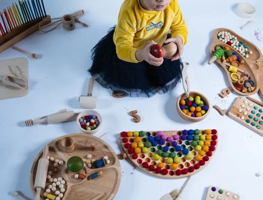 Handgemaakt houten Montessori regenboog kleuren leer speelgoed voor 2-4 jaar oud op uw verzoek
