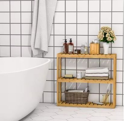 Natuurlijke kleur 3 Tier Houten opslagplank voor het organiseren van uw badkamer essentieel
