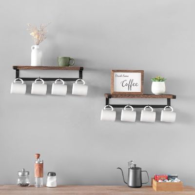Solid Wood Floating Rack Coffee Bar Accessoires voor Wand Boekenplanken in Kinderkeuken
