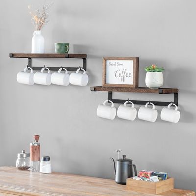 Solid Wood Floating Rack Coffee Bar Accessoires voor Wand Boekenplanken in Kinderkeuken