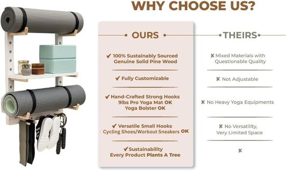 Behoorlijke houten yoga mat organisator voor volledig aanpasbare thuis gym wandmontage