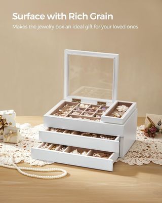 Doorzichtige deksel 3-laag houten juwelen doos in rechthoekige vorm voor op maat gemaakte opslagbehoeften