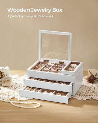 Doorzichtige deksel 3-laag houten juwelen doos in rechthoekige vorm voor op maat gemaakte opslagbehoeften