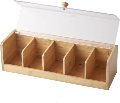 100 Theepakket Capaciteit Houten Theebok Natuurlijke Houten Bamboe 5 Compartment Organisator