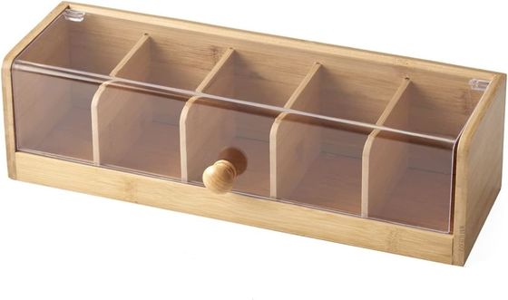 100 Theepakket Capaciteit Houten Theebok Natuurlijke Houten Bamboe 5 Compartment Organisator