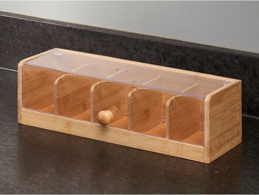 100 Theepakket Capaciteit Houten Theebok Natuurlijke Houten Bamboe 5 Compartment Organisator