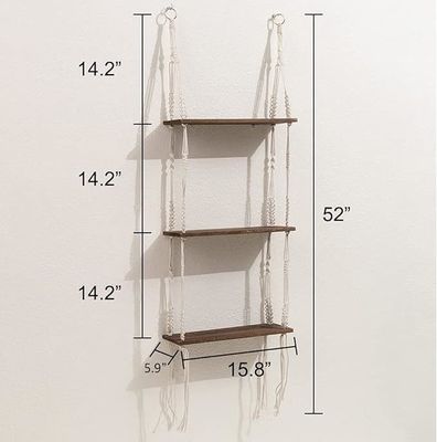 Huismeubelen 3 Tier Macrame Wandhangende plank met houten drijvende opslagplanken