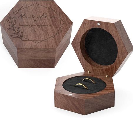 Massief hout Custom 2 Slots Gift Packaging Met Logo Houten Ring Box voor Verlovingsring