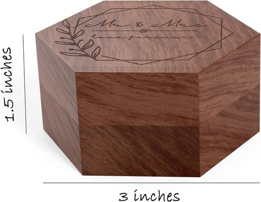 Massief hout Custom 2 Slots Gift Packaging Met Logo Houten Ring Box voor Verlovingsring
